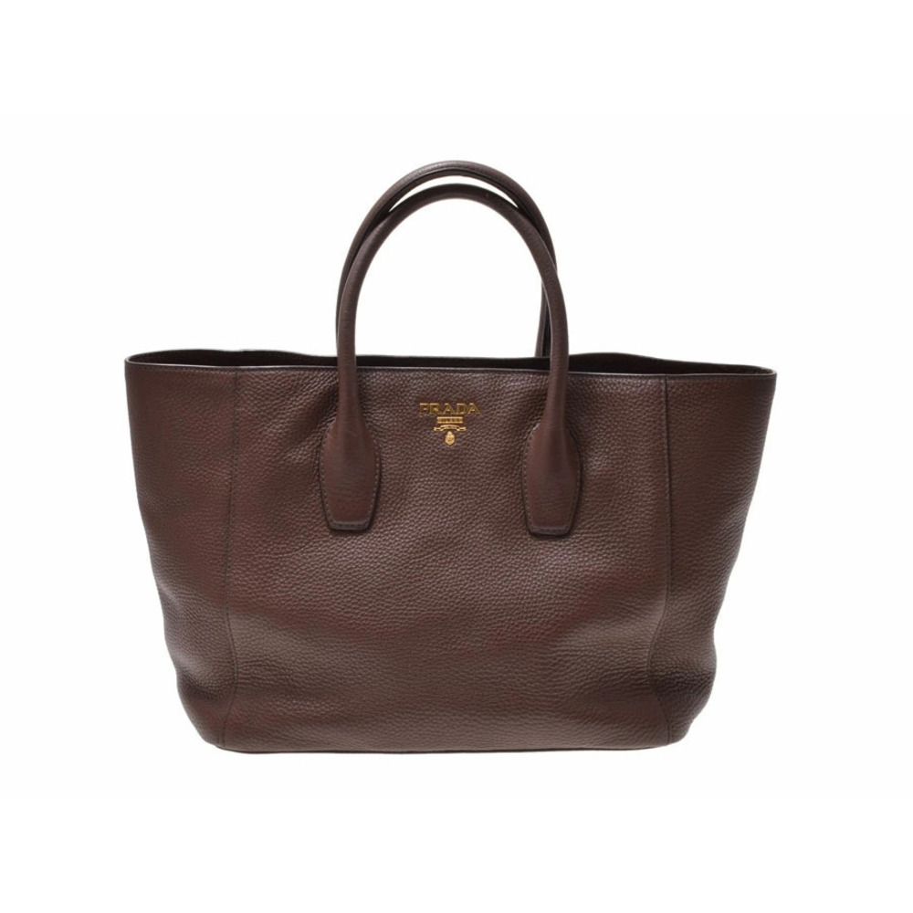 Prada Vitello Daino Leather Tote pebbled leather brown